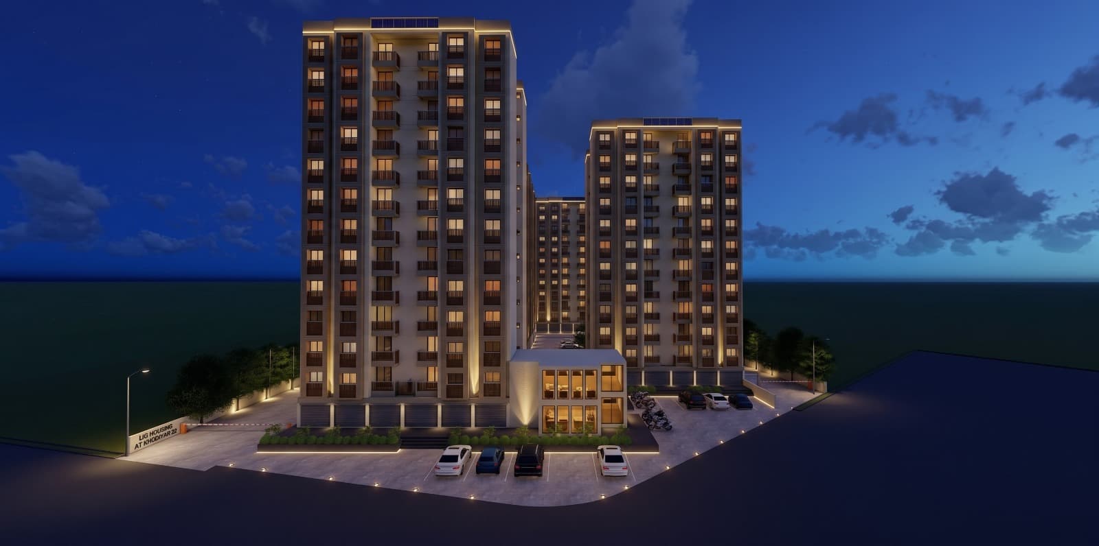 14-storey residential tower — photo front night view
